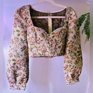 Cottagecore Jacquard Style Boho Crop Top